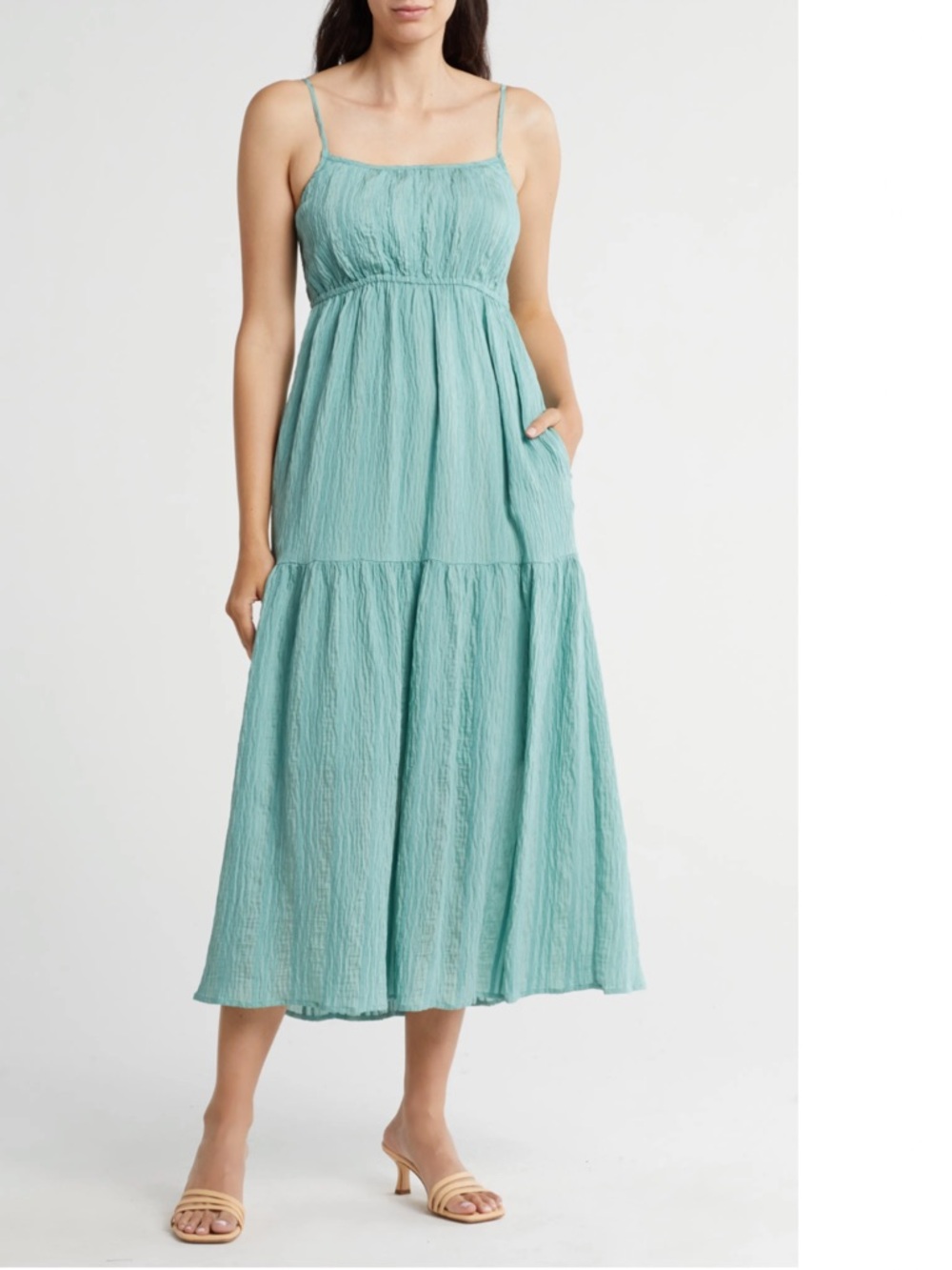 *NWT* Lovestitch Nordstorm Tiered Crinkle Maxi Dress in color Dusty Teal